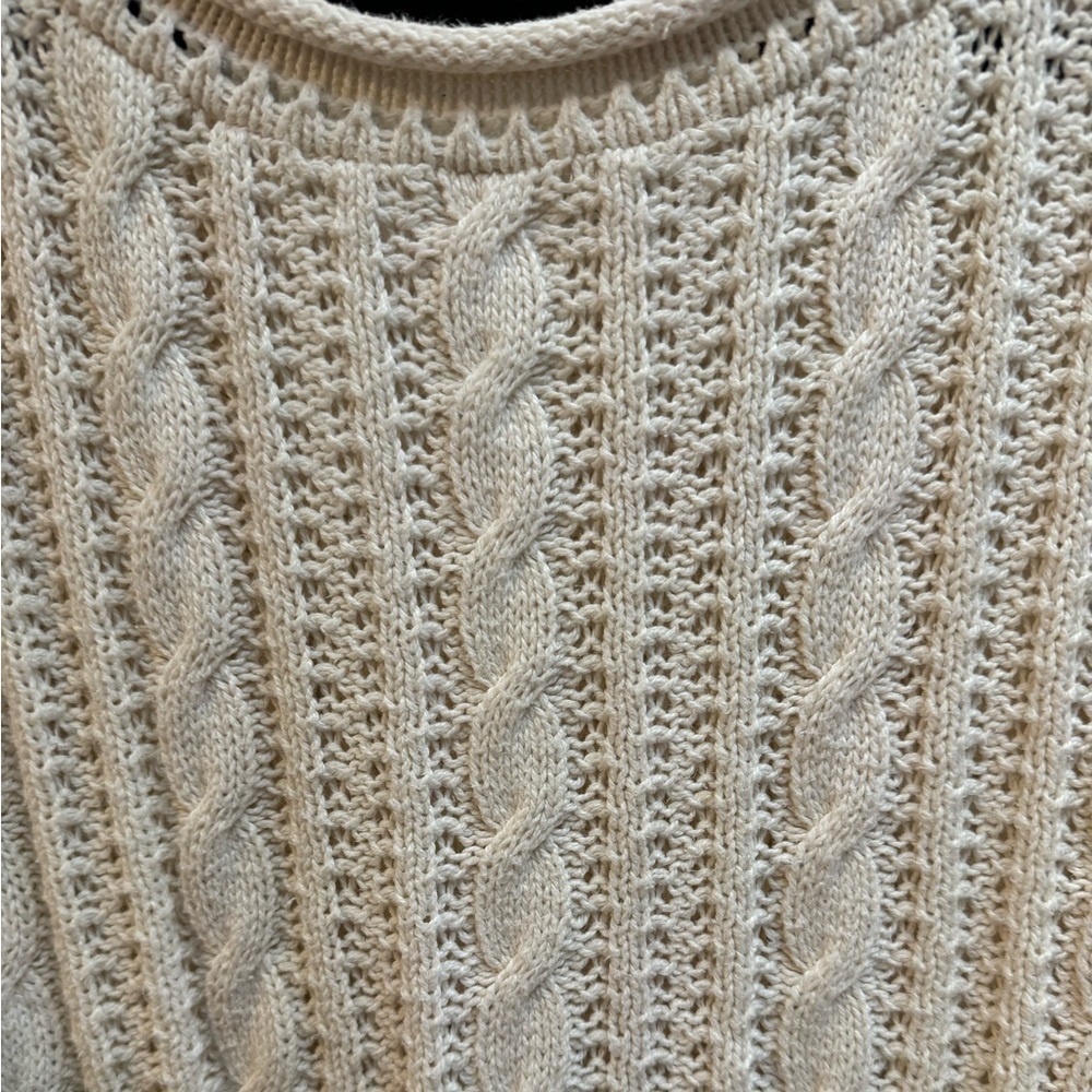 Cable Knit Fisherman Cream Sweater Cotton Oversized Fall Cozy Vintage Preppy VTG - Picture 2 of 11